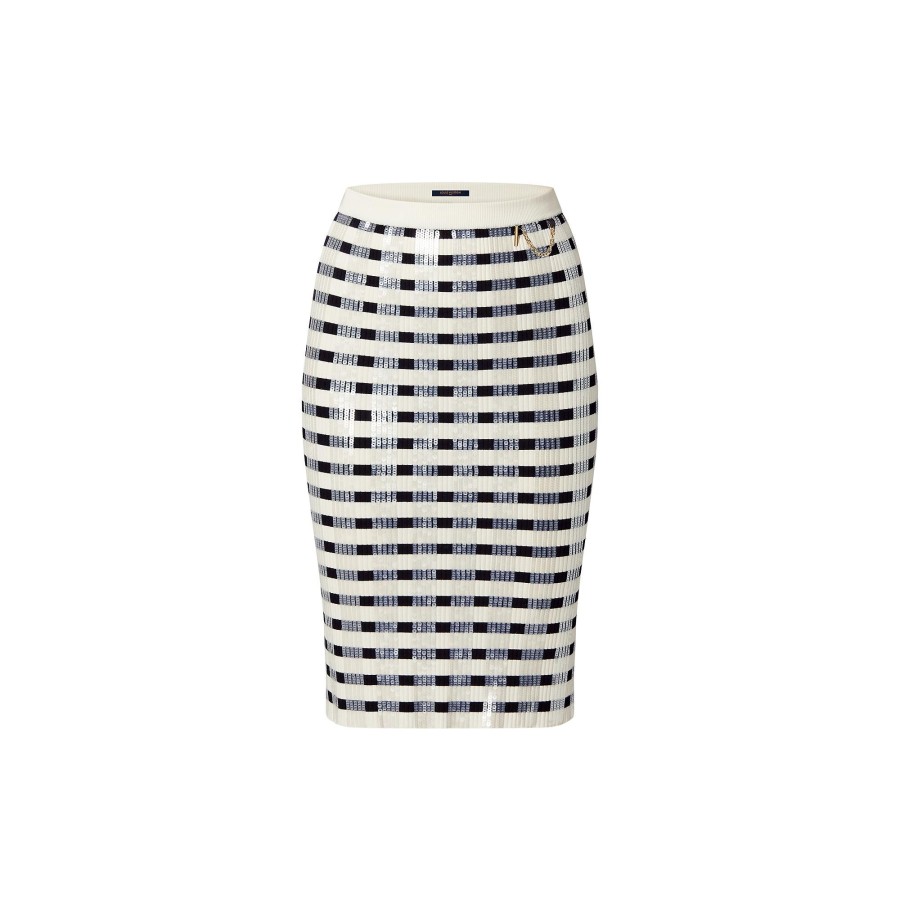 Women Louis Vuitton Knitwear | Sequin Stripes Knit Pencil Skirt