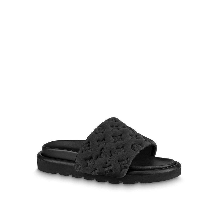 Women Louis Vuitton Mules And Slides | Pool Pillow Flat Comfort Mule Black