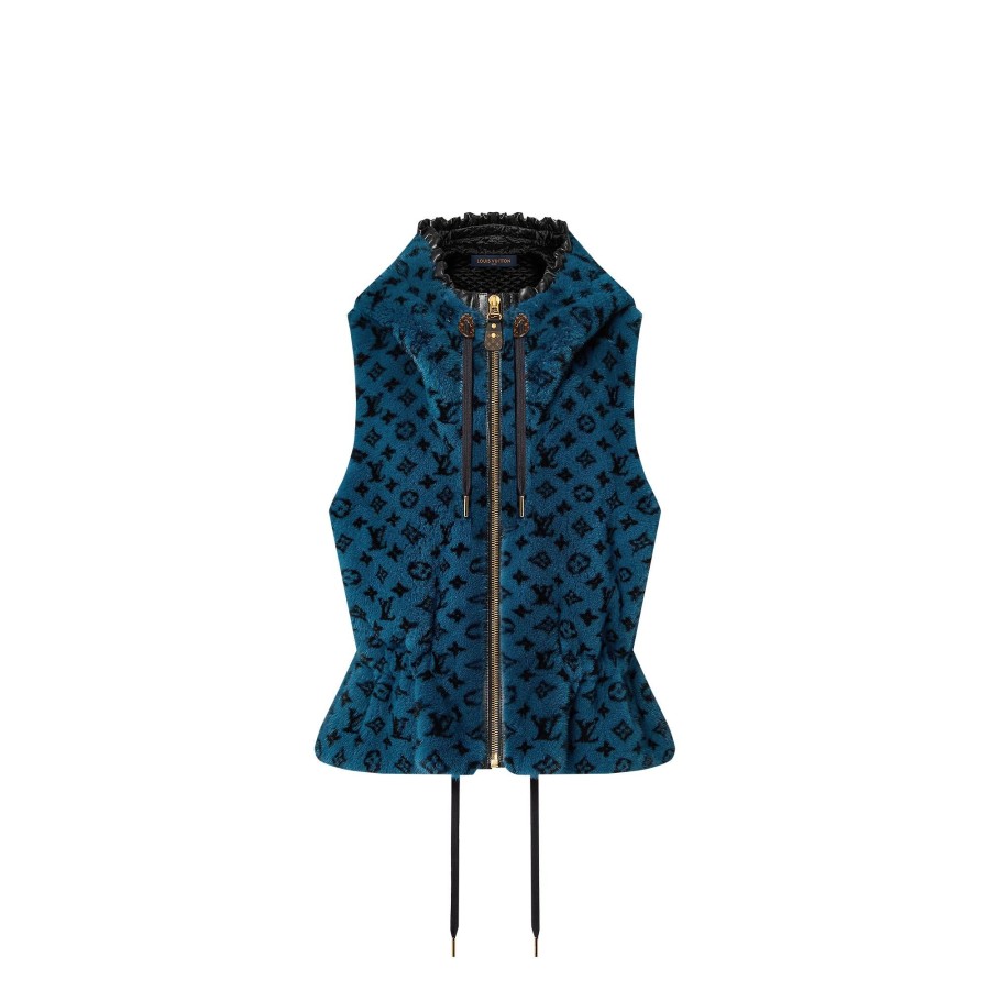 Women Louis Vuitton Coats And Jackets | Monogram Mink Sleeveless Peplum Jacket Ocean 2