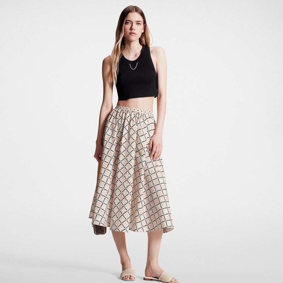 Women Louis Vuitton Skirts And Shorts | Monogram Flower Tile Midi Skirt Champagne