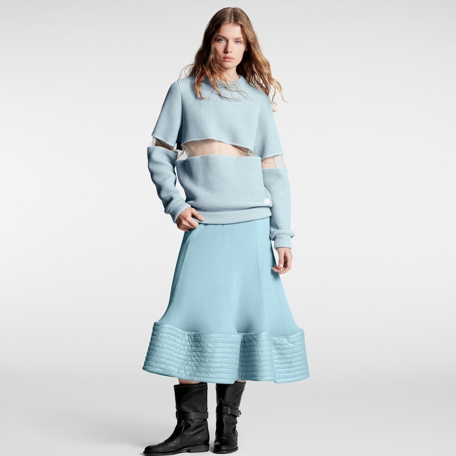 Women Louis Vuitton Knitwear | Tulle Insert Knit Pullover Bleu Glacier