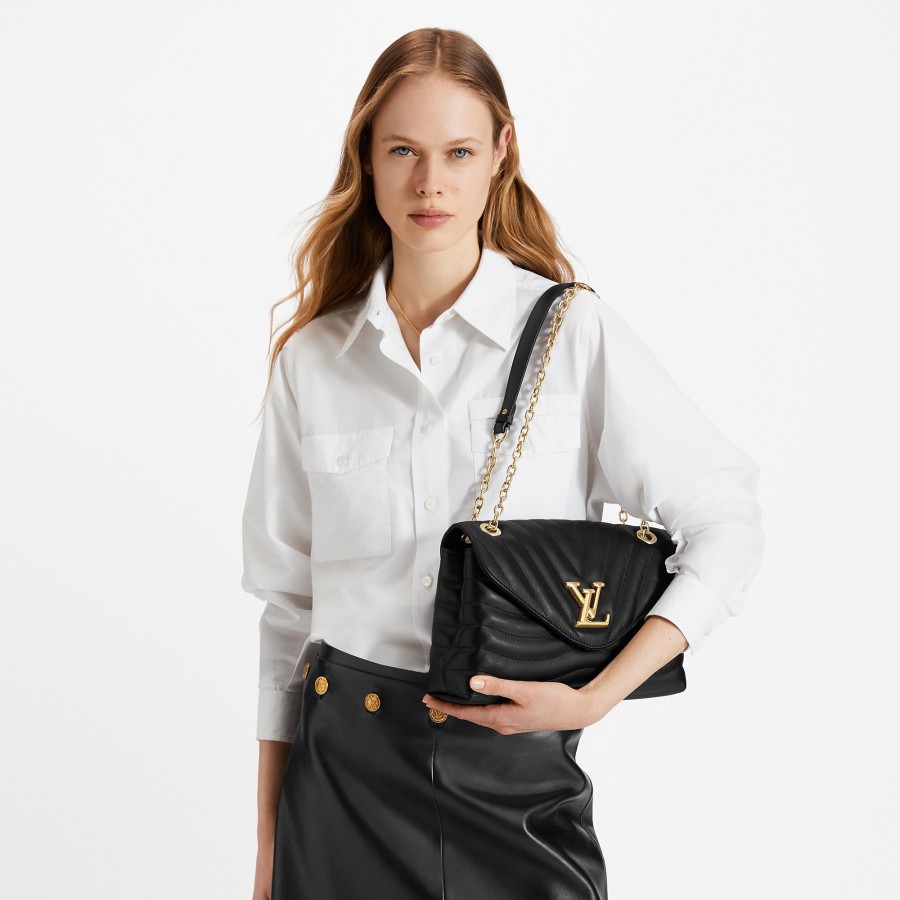 Women Louis Vuitton Leather Bags | New Wave Chain Bag Gm Black