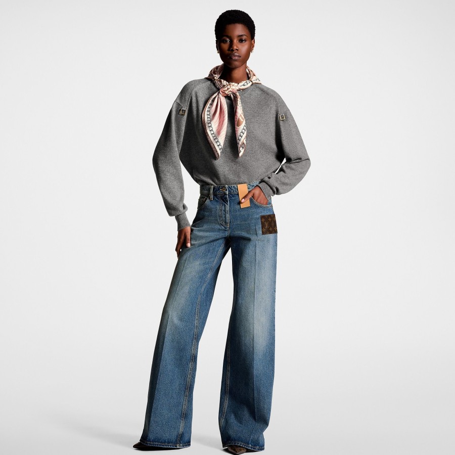 Women Louis Vuitton Denim | Stonewashed Monogram Patch Boot-Cut Jeans