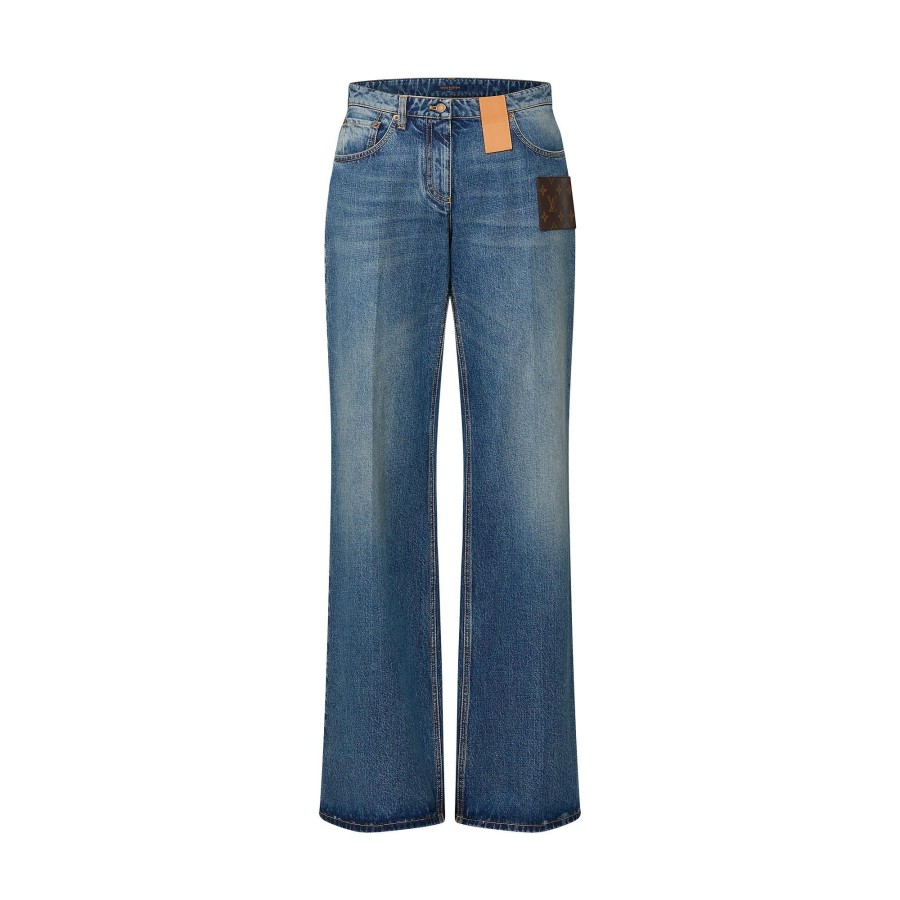 Women Louis Vuitton Denim | Stonewashed Monogram Patch Boot-Cut Jeans