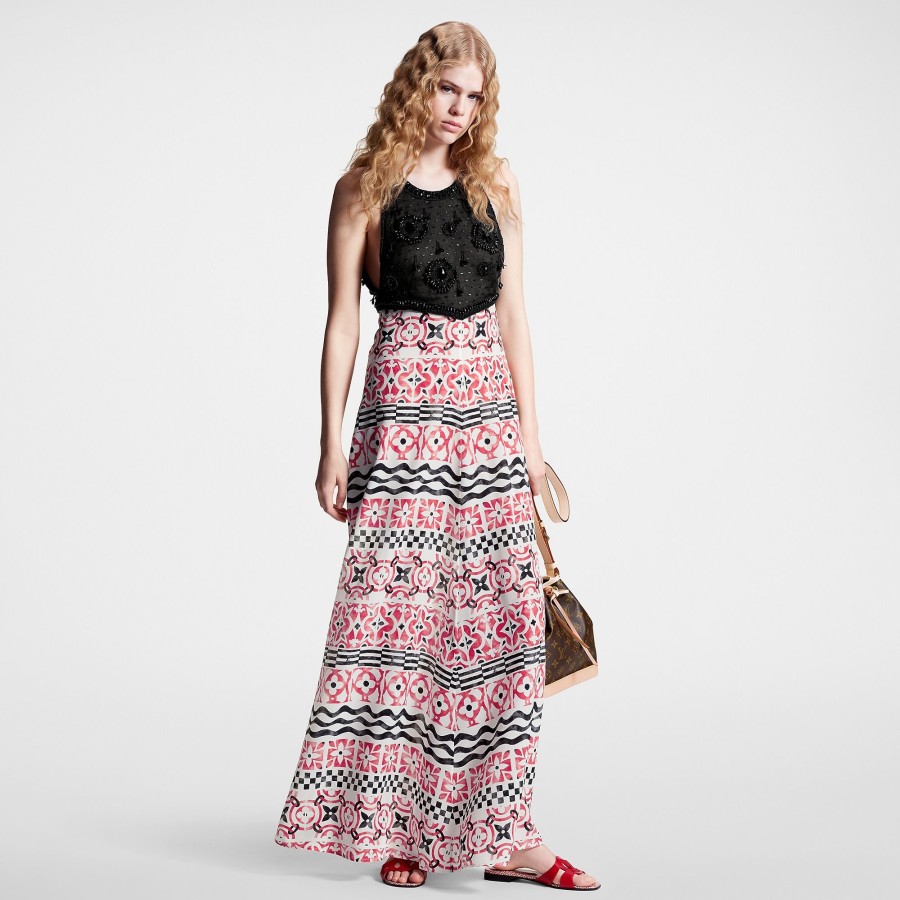 Women Louis Vuitton Dresses | Beaded Top Monogram Tile Maxi Dress