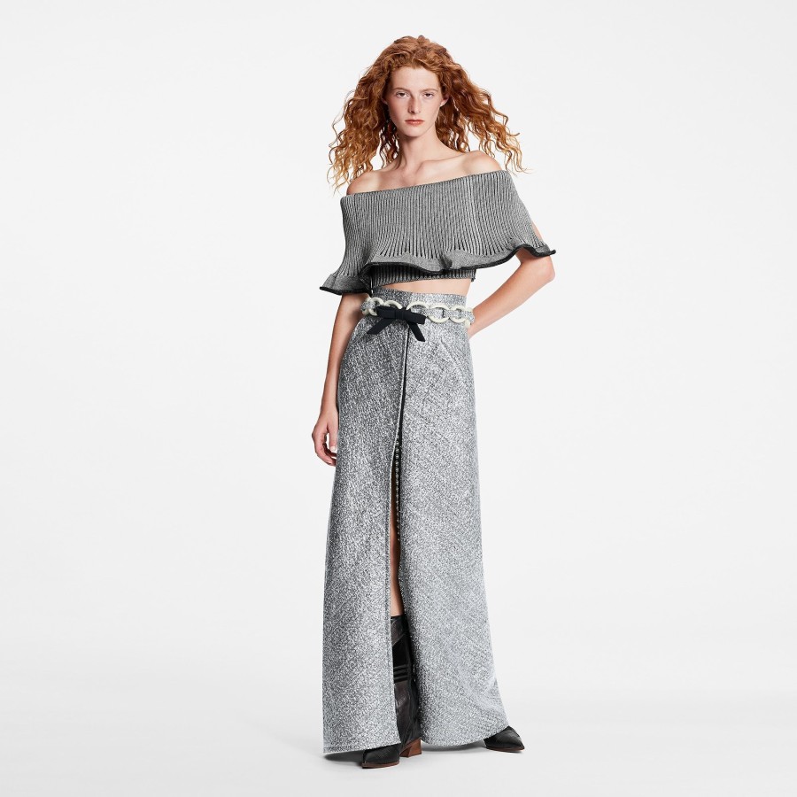 Women Louis Vuitton Knitwear | Ribbed Knit Trumpet Hem Cropped Top