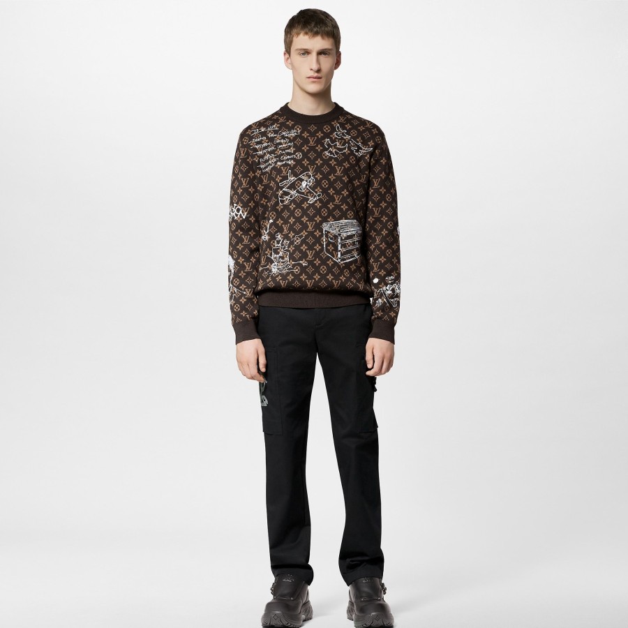 Men Louis Vuitton Knitwear And Sweatshirts | Monogram Embroidered Wool Crewneck