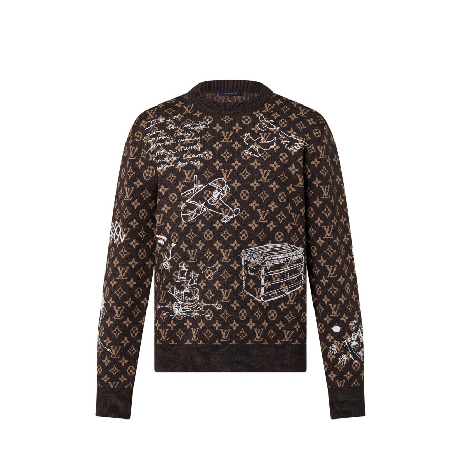 Men Louis Vuitton Knitwear And Sweatshirts | Monogram Embroidered Wool Crewneck