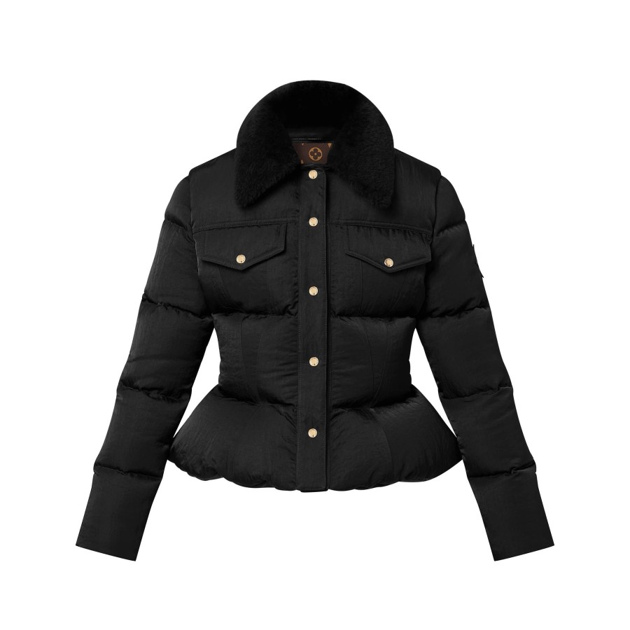 Women Louis Vuitton Coats And Jackets | Crinkled Nylon Peplum Puffer Jacket