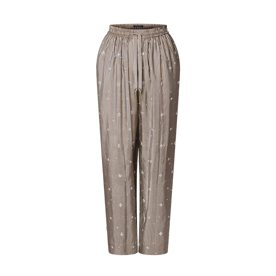 Women Louis Vuitton Pants | Bejeweled Pinstripe Baggy Pajama Pants