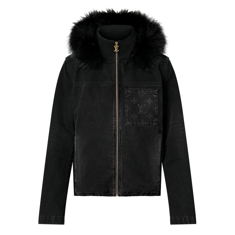 Men Louis Vuitton Coats And Outerwear | Denim Blouson With Fur Hood