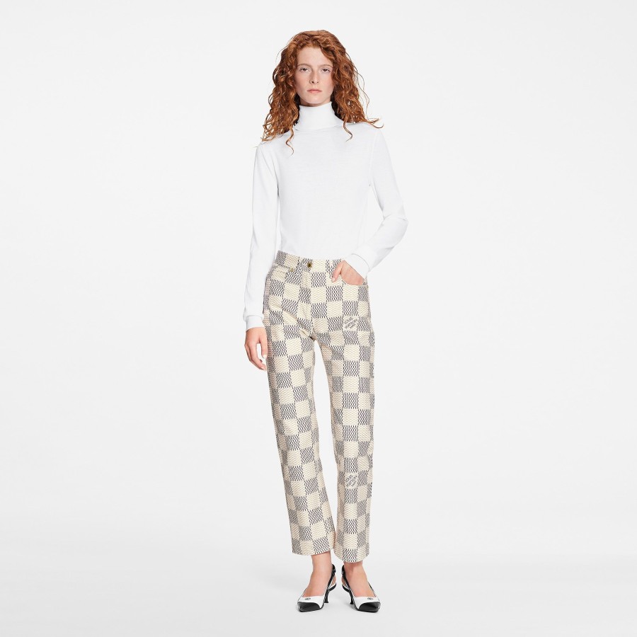 Women Louis Vuitton Pants | Damier Azur Mid-Rise Jeans