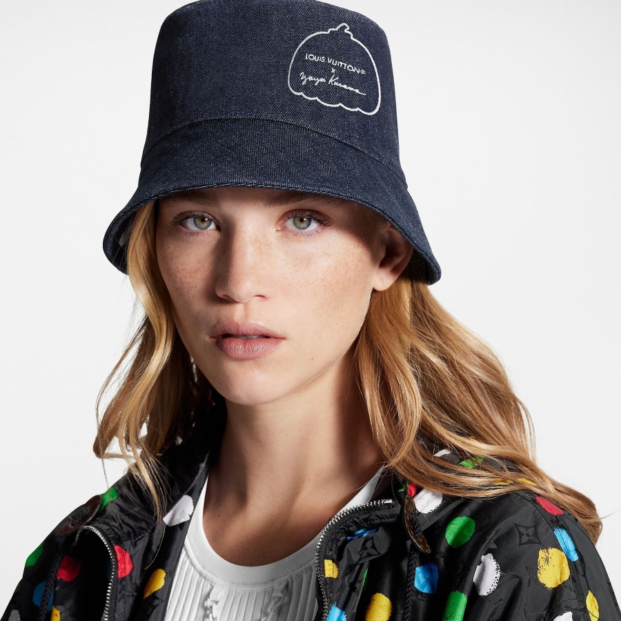 Women Louis Vuitton Hats And Gloves | Lv X Yk Reversible Painted Dots Bucket Hat