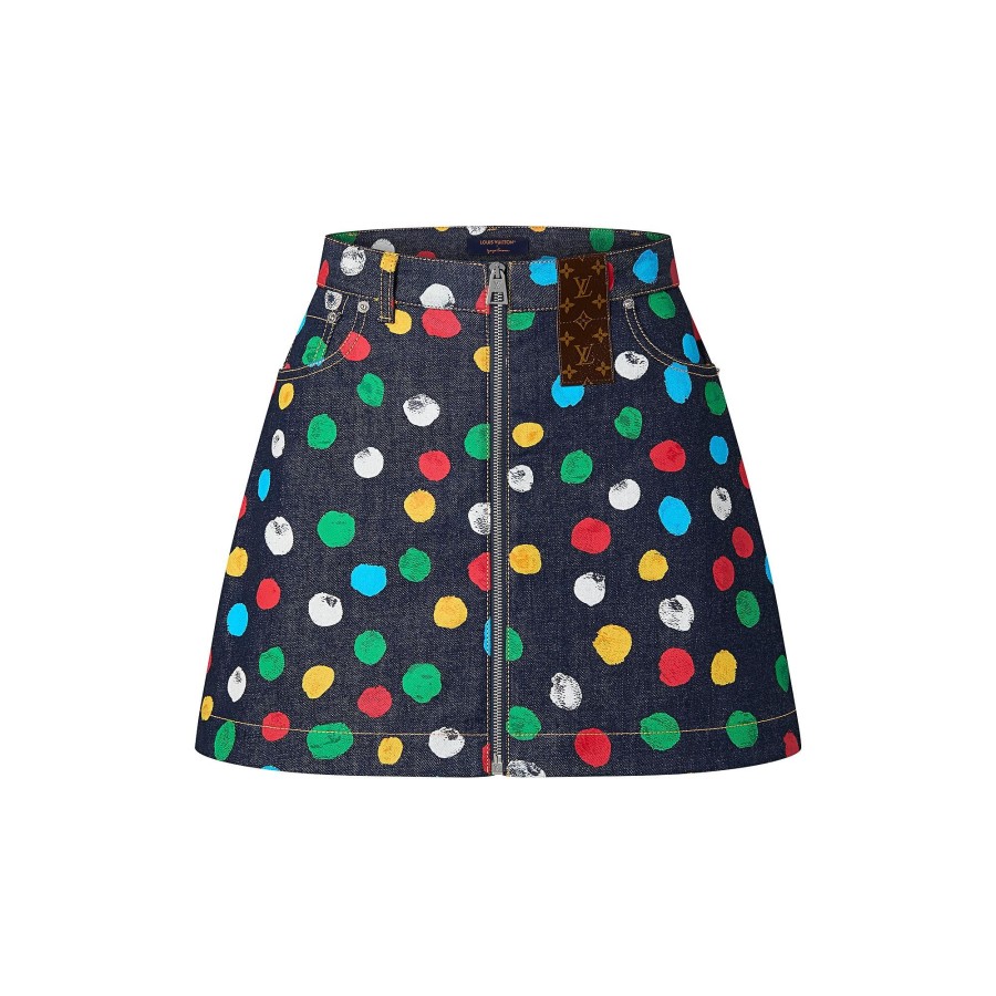 Women Louis Vuitton Skirts And Shorts | Lv X Yk Painted Dots Denim Mini Skirt