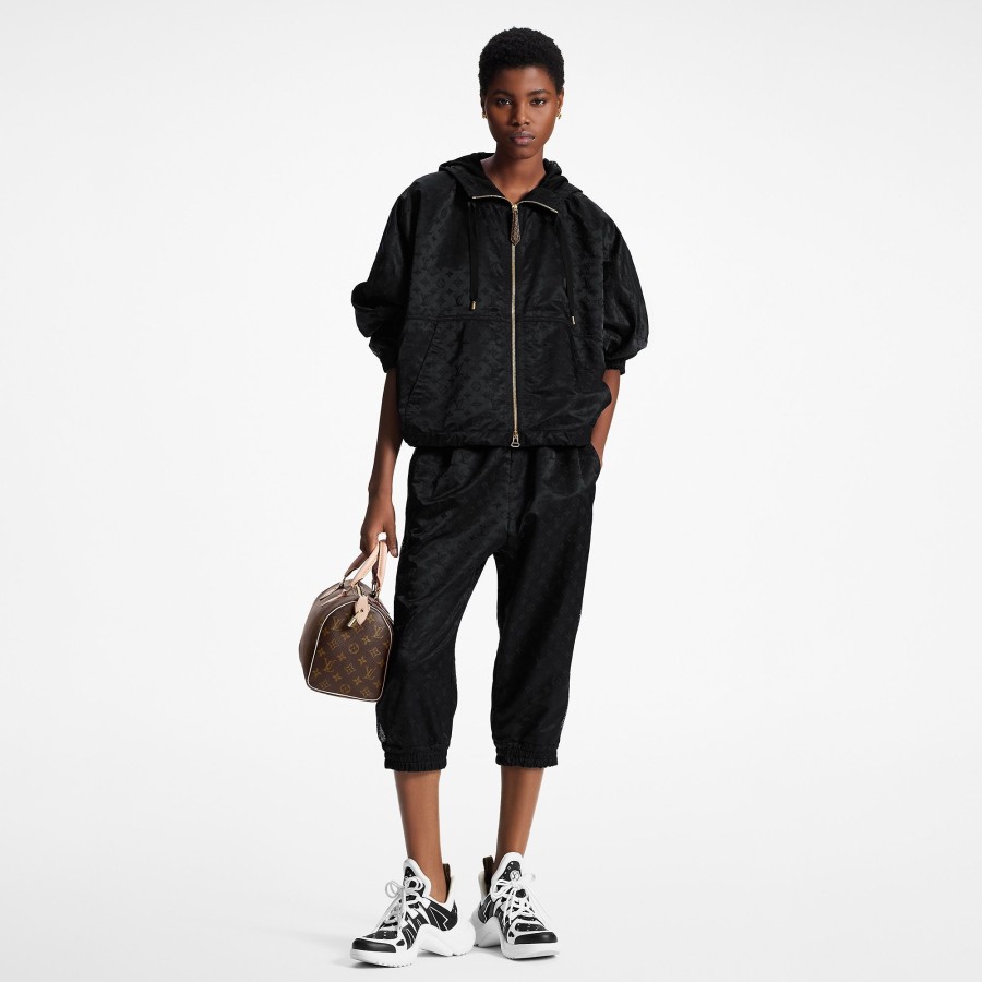 Women Louis Vuitton Pants | Shiny Monogram Cropped Jogging Pants Black