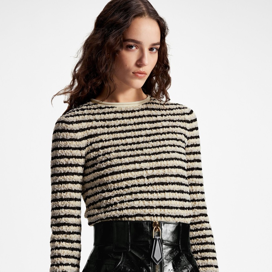 Women Louis Vuitton Tops | Crinkle Knit Striped Long-Sleeve Top