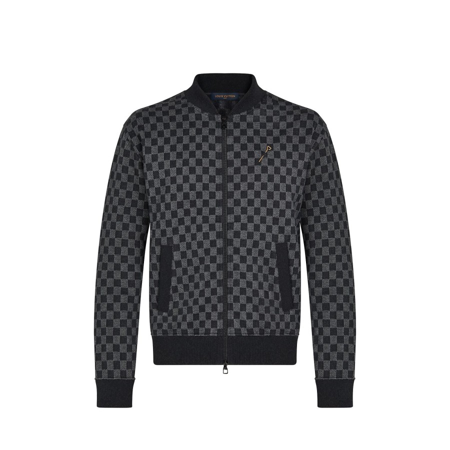 Men Louis Vuitton Knitwear And Sweatshirts | Damier Jacquard Zip-Through Bomber