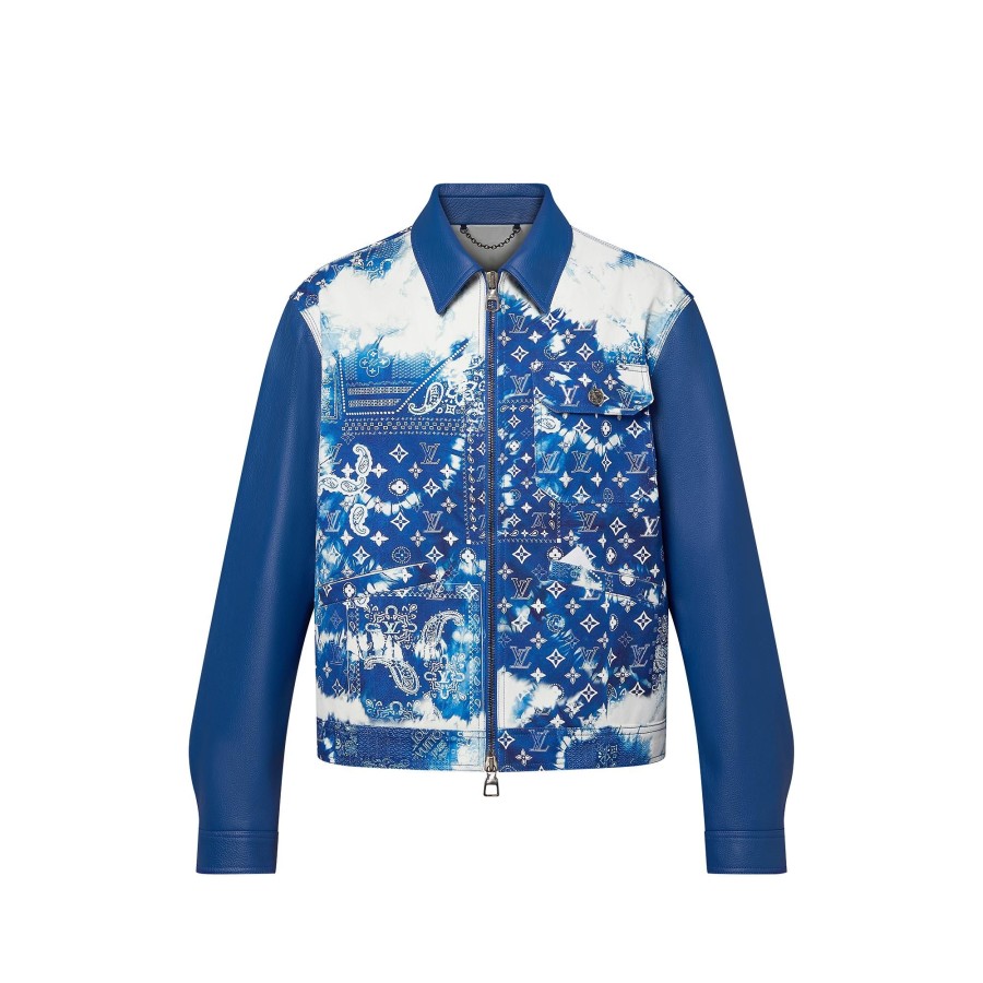 Men Louis Vuitton Coats And Outerwear | Monogram Bandana Mix Leather Denim Blouson