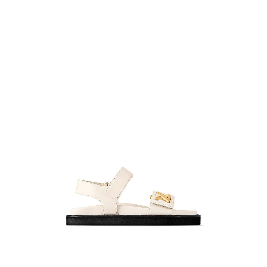 Women Louis Vuitton Sandals And Espadrilles | Lv Sunset Comfort Flat Sandal Ivory