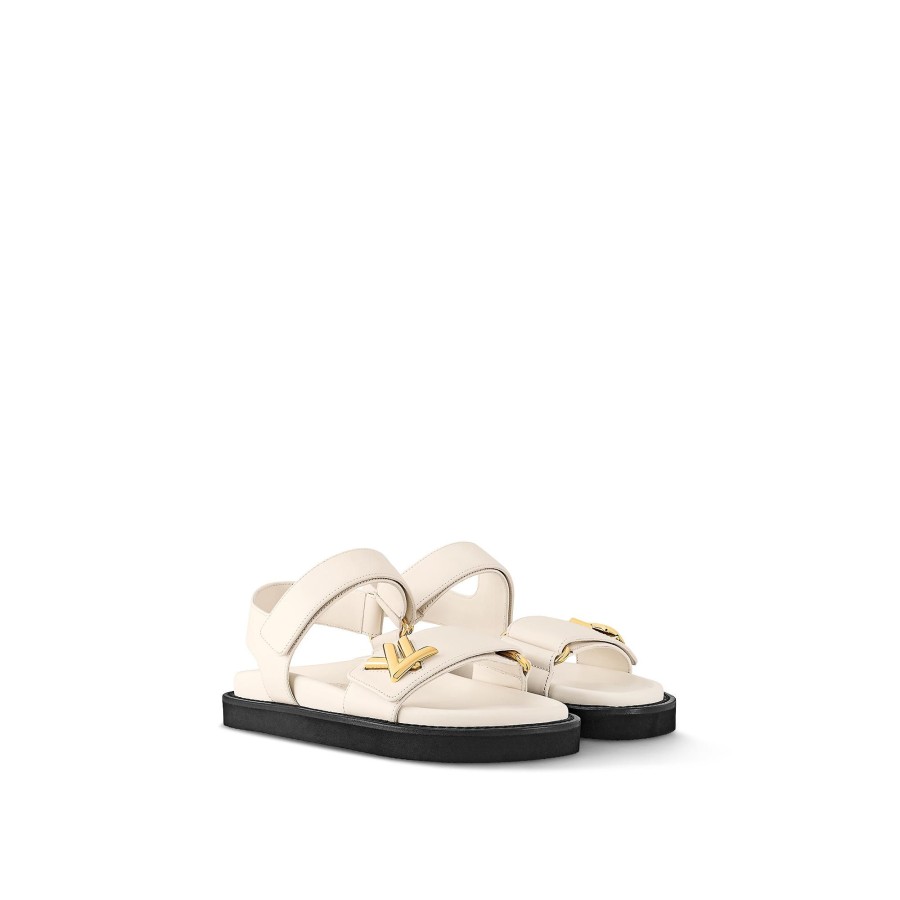 Women Louis Vuitton Sandals And Espadrilles | Lv Sunset Comfort Flat Sandal Ivory