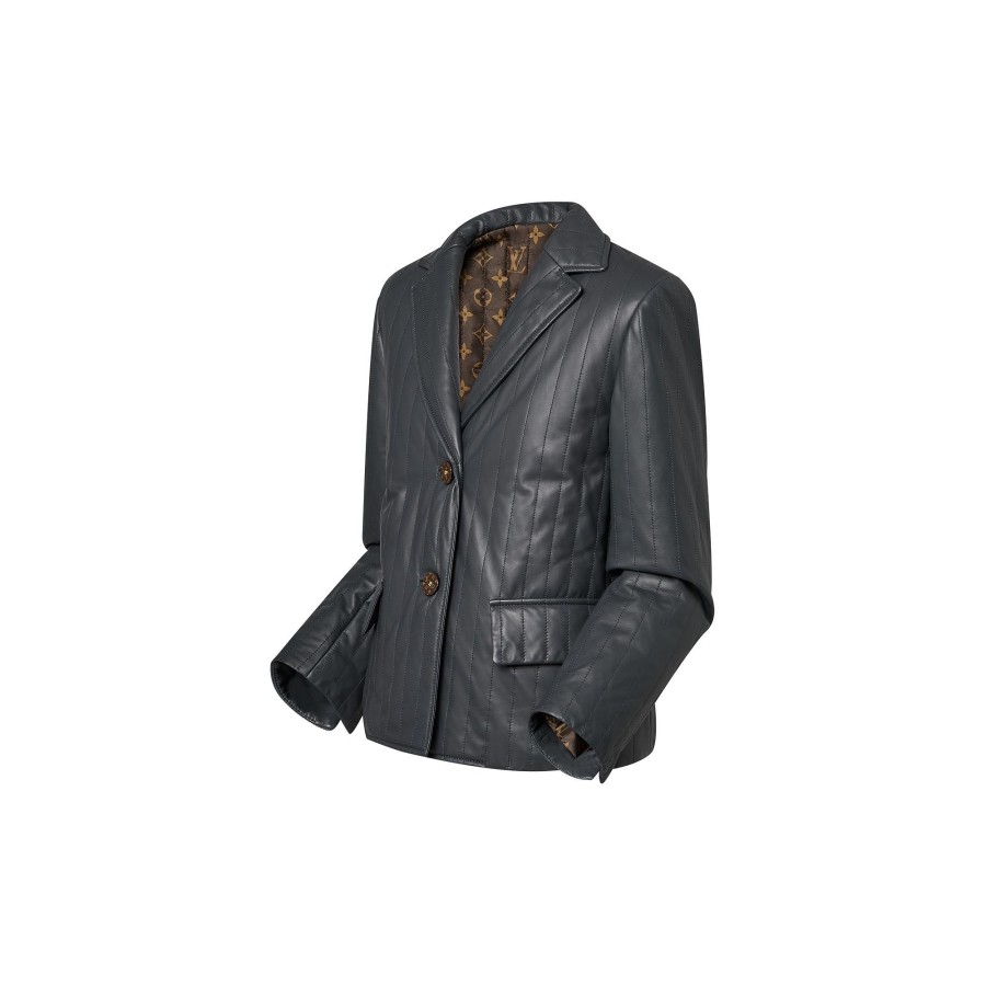 Women Louis Vuitton Coats And Jackets | Pinstripe Leather Boxy Blazer