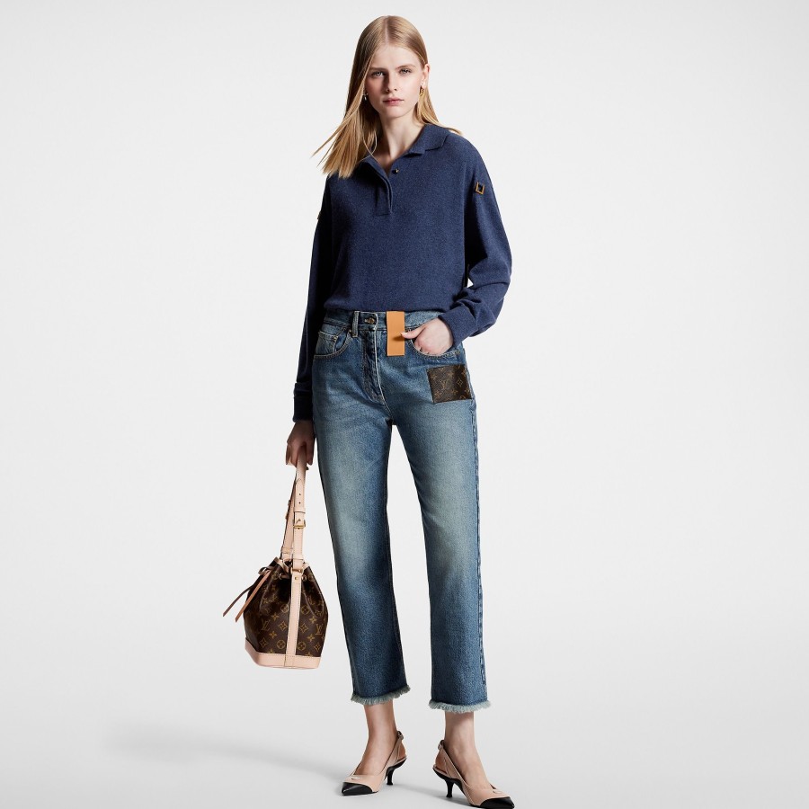 Women Louis Vuitton Pants | Frayed Hem Stonewashed Monogram Patch Jeans