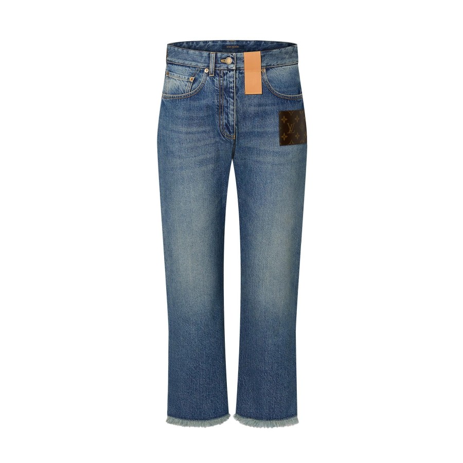 Women Louis Vuitton Pants | Frayed Hem Stonewashed Monogram Patch Jeans