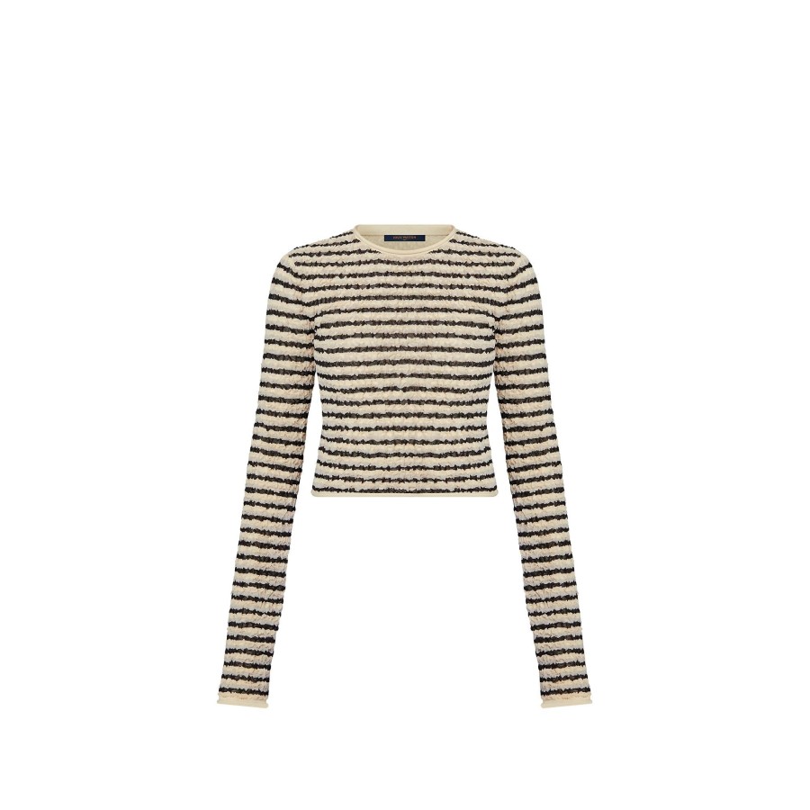 Women Louis Vuitton Knitwear | Crinkle Knit Striped Long-Sleeve Top