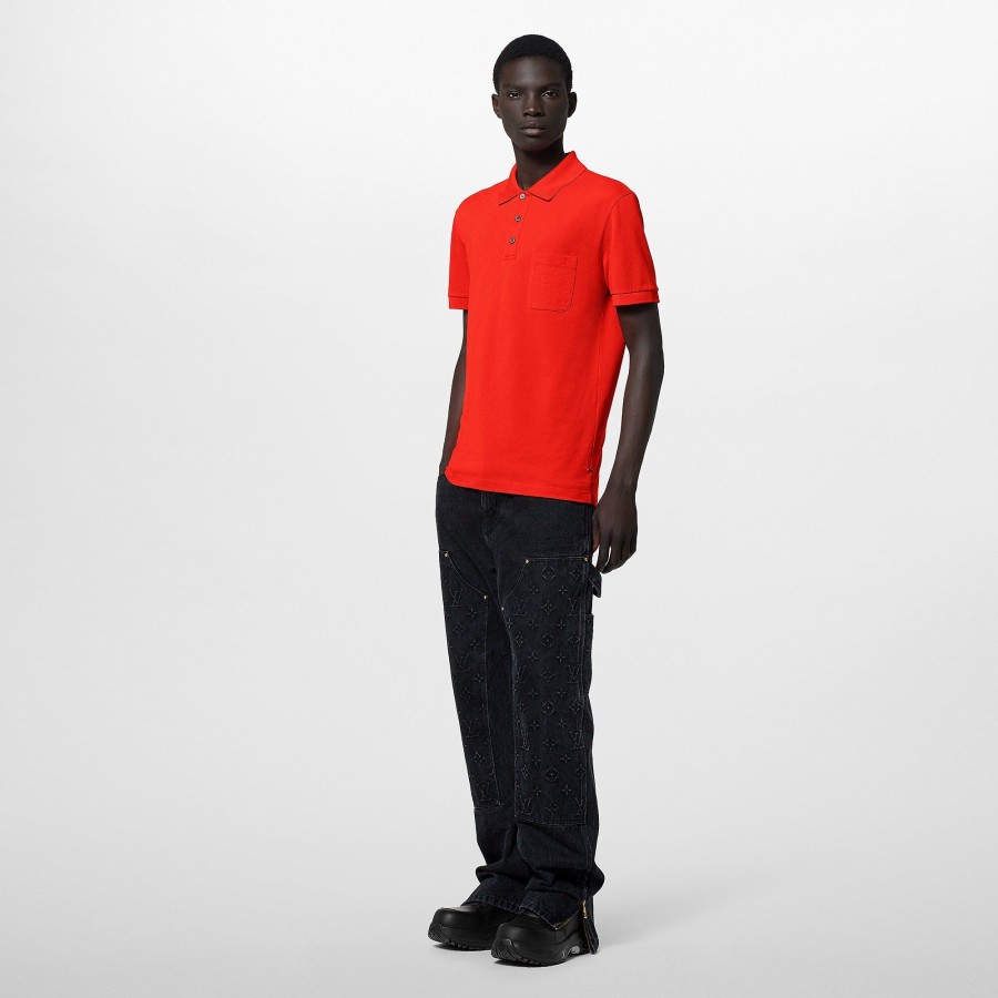 Men Louis Vuitton T-Shirts And Polos | Cotton Half Damier Pocket Polo Red