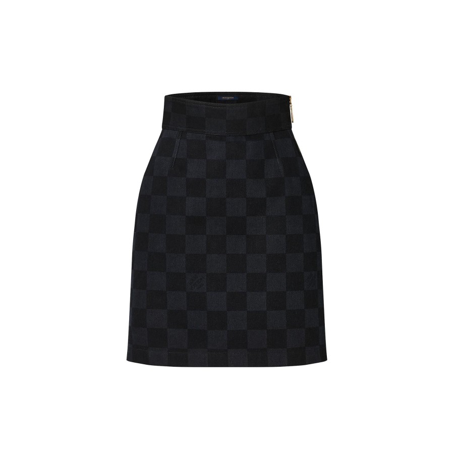 Women Louis Vuitton Denim | Damier Graphite Denim Pencil Skirt