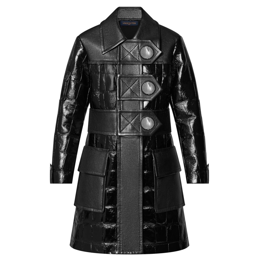 Women Louis Vuitton Coats And Jackets | Mixed Leather Stud Button Coat