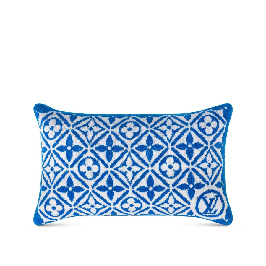 Women Louis Vuitton Home Textiles | Monogram Flower Tile Small Beach Pillow White/Blue