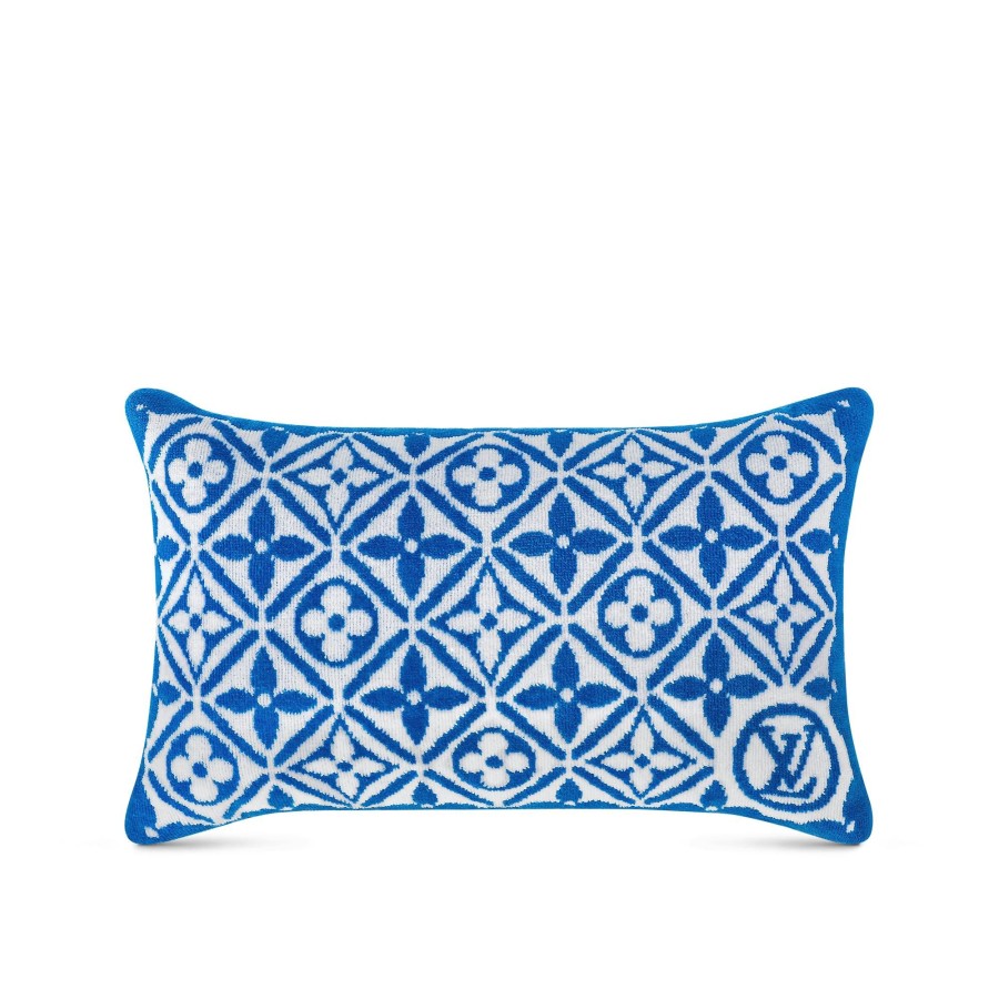 Women Louis Vuitton Home Textiles | Monogram Flower Tile Small Beach Pillow White/Blue