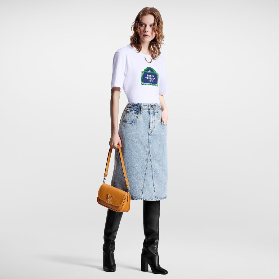 Women Louis Vuitton Denim | Bleached Denim Midi Skirt