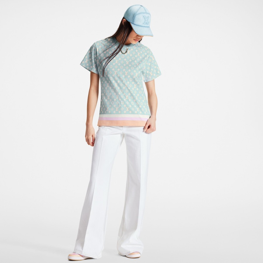 Women Louis Vuitton Tops | Stripe Accent Monogram T-Shirt