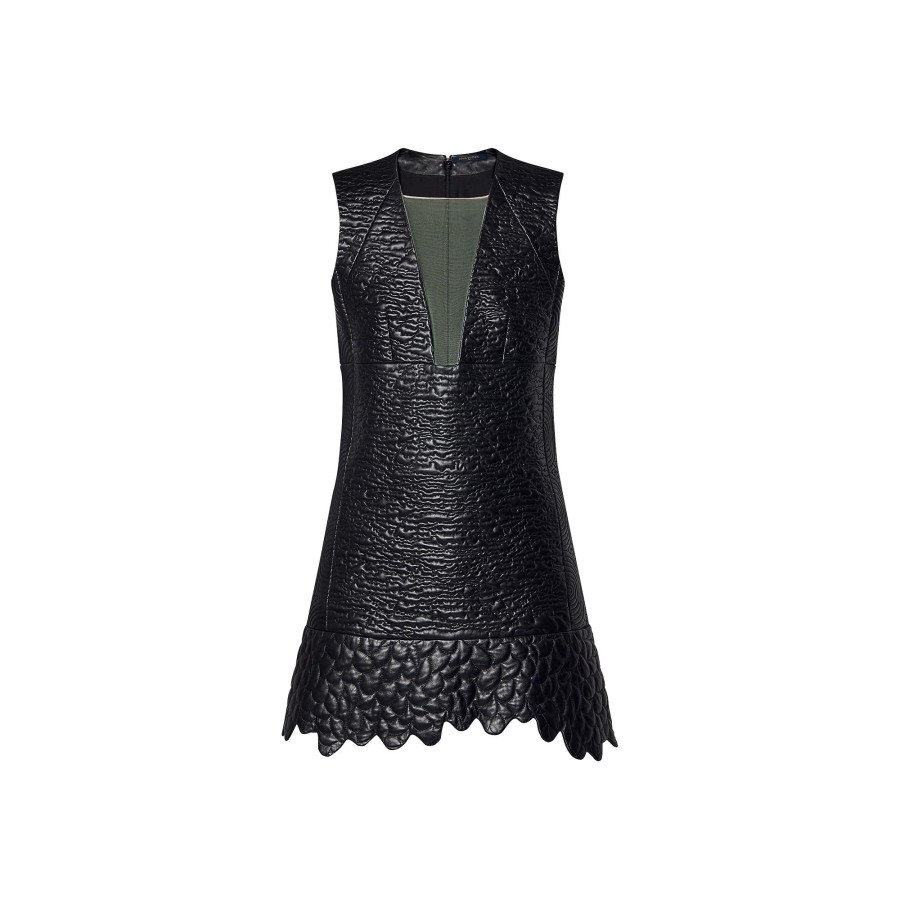 Women Louis Vuitton Dresses | Leather Boutis Dress W/ See-Through Yoke