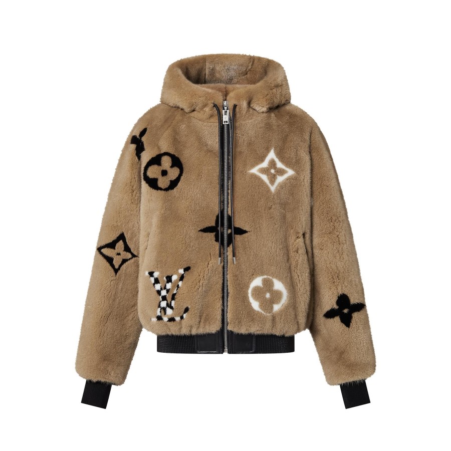 Women Louis Vuitton Coats And Jackets | Monogram Mink Hooded Bomber Jacket