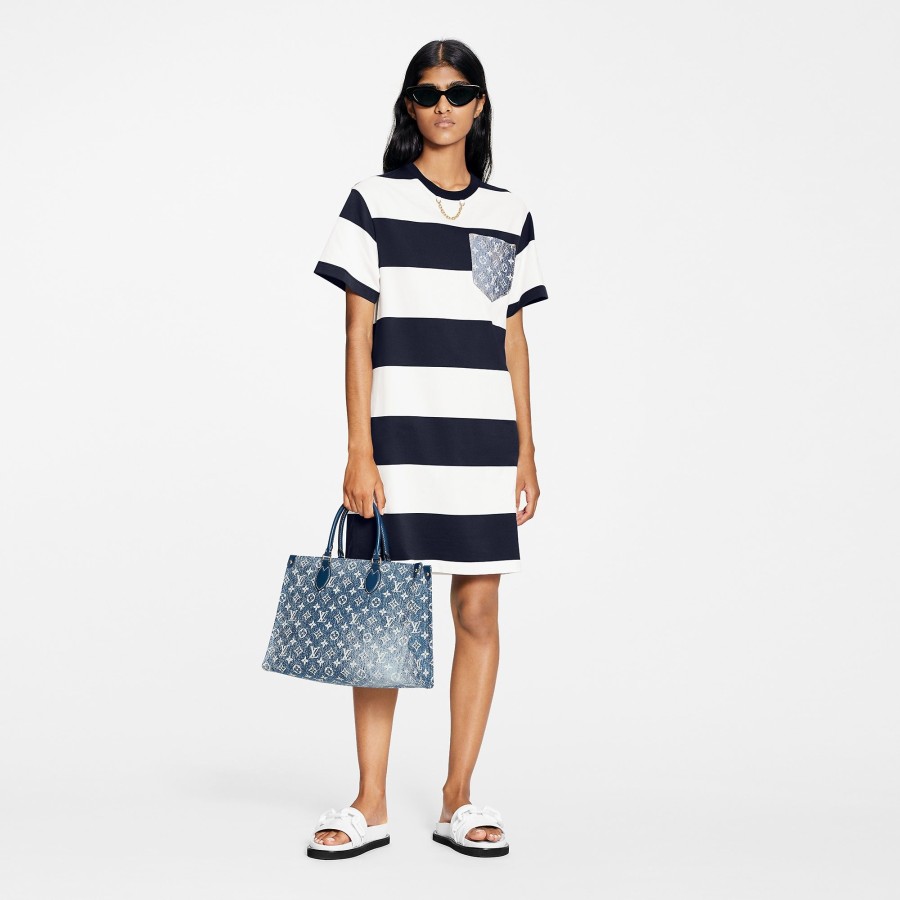 Women Louis Vuitton Dresses | Striped Monogram Pocket T-Shirt Dress