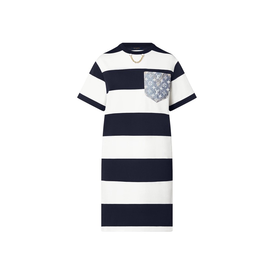 Women Louis Vuitton Dresses | Striped Monogram Pocket T-Shirt Dress