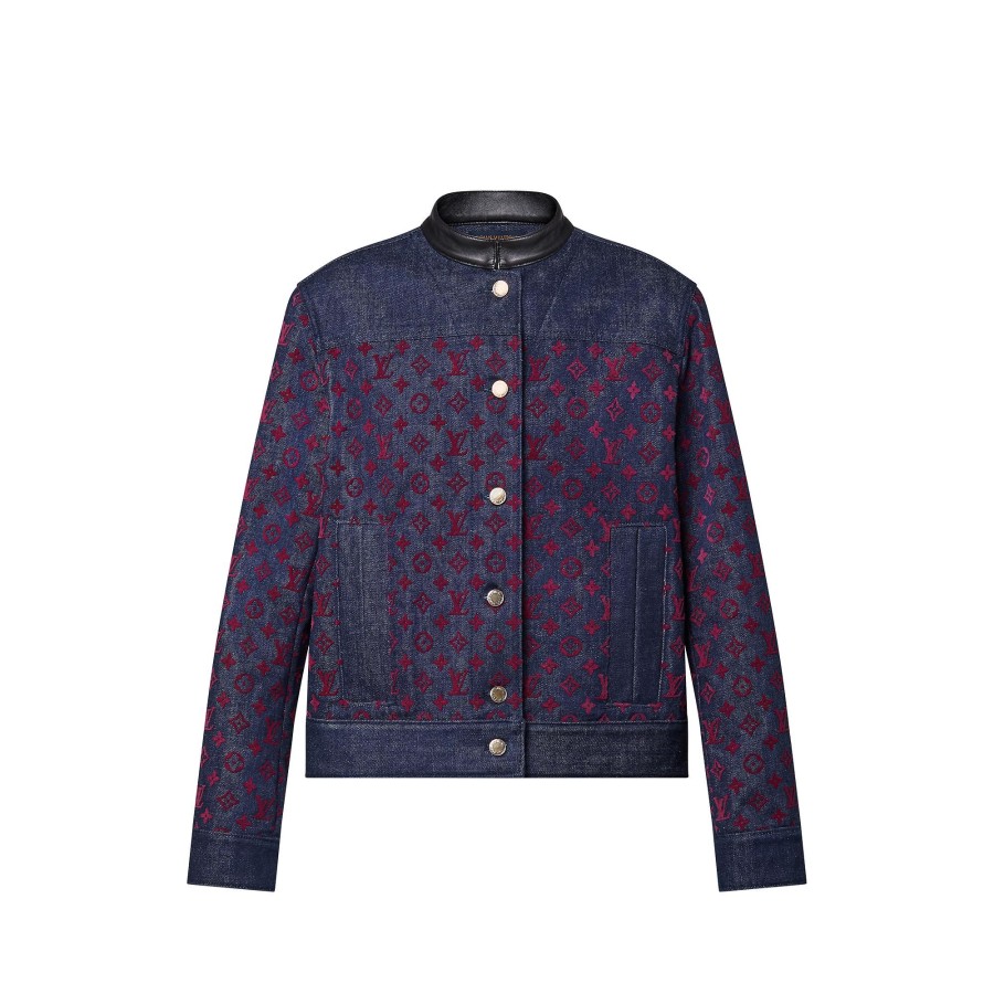 Women Louis Vuitton Coats And Jackets | Flocked Monogram Denim Jacket Marine