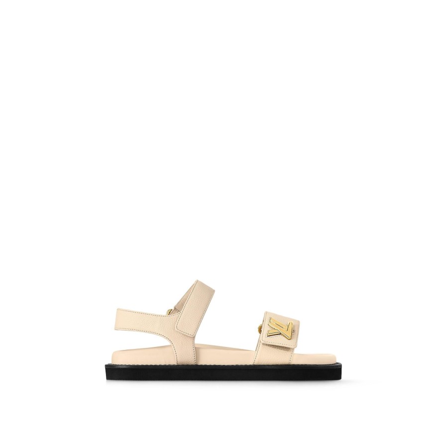 Women Louis Vuitton Sandals And Espadrilles | Lv Sunset Comfort Flat Sandal Cream