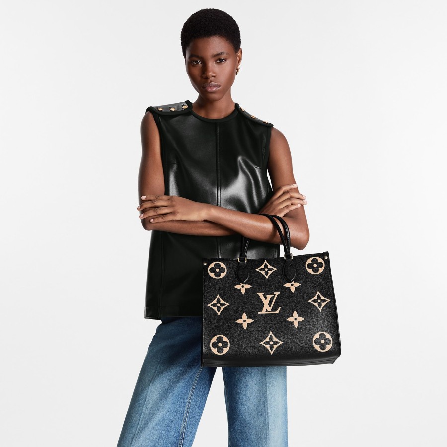 Women Louis Vuitton Leather Bags | Onthego Mm Black/Beige