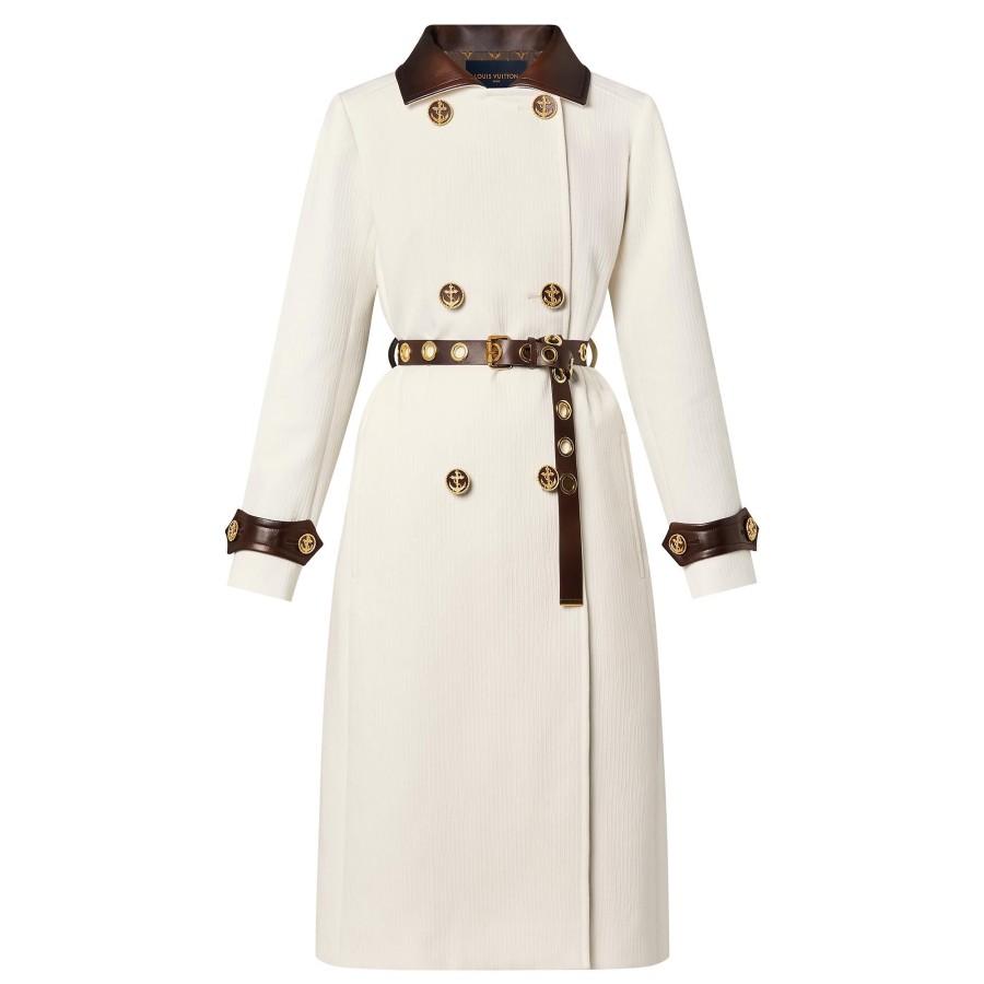 Women Louis Vuitton Coats And Jackets | Leather Accent Ribbed Long Coat