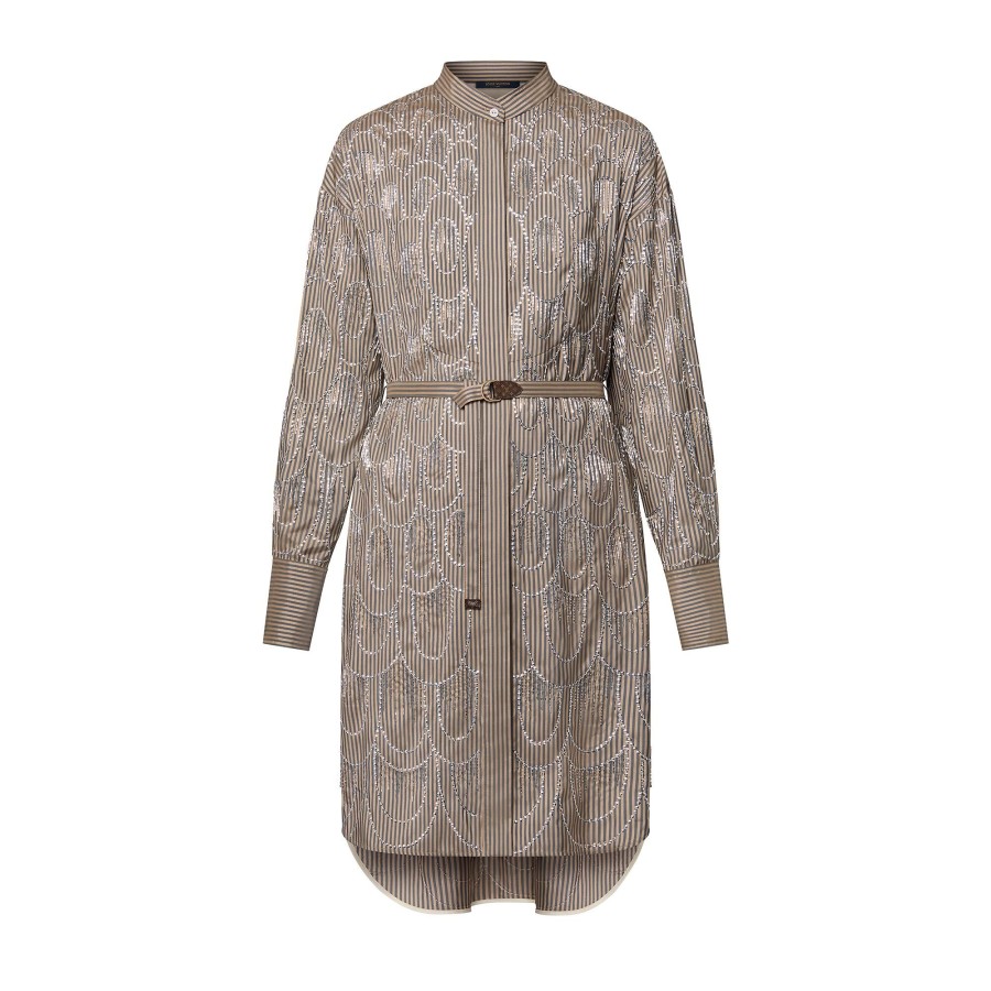 Women Louis Vuitton Dresses | Bejeweled Pinstripe Shirt Dress