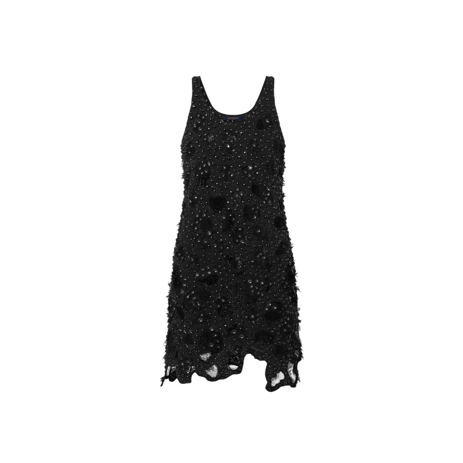 Women Louis Vuitton Dresses | Sheer Detail Beaded Mini Tank Dress Black