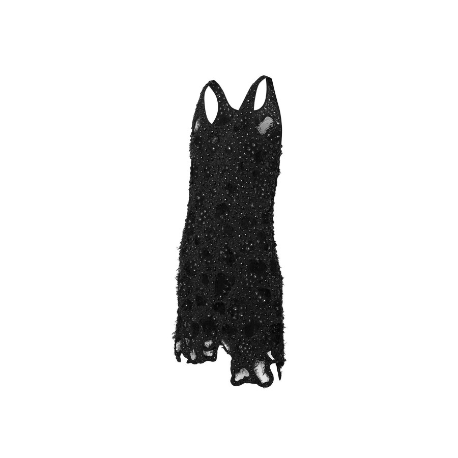 Women Louis Vuitton Dresses | Sheer Detail Beaded Mini Tank Dress Black