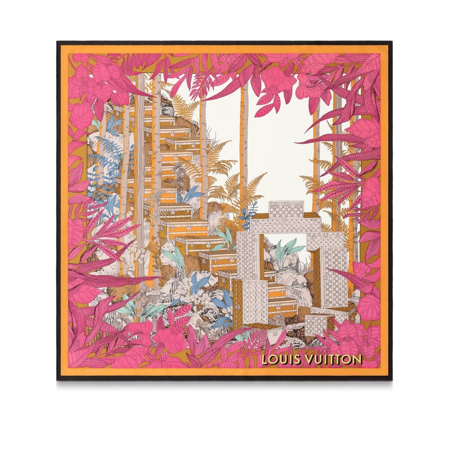 Women Louis Vuitton Silk Squares And Bandeaus | Enchanted Forest Square 90 Rose Pop