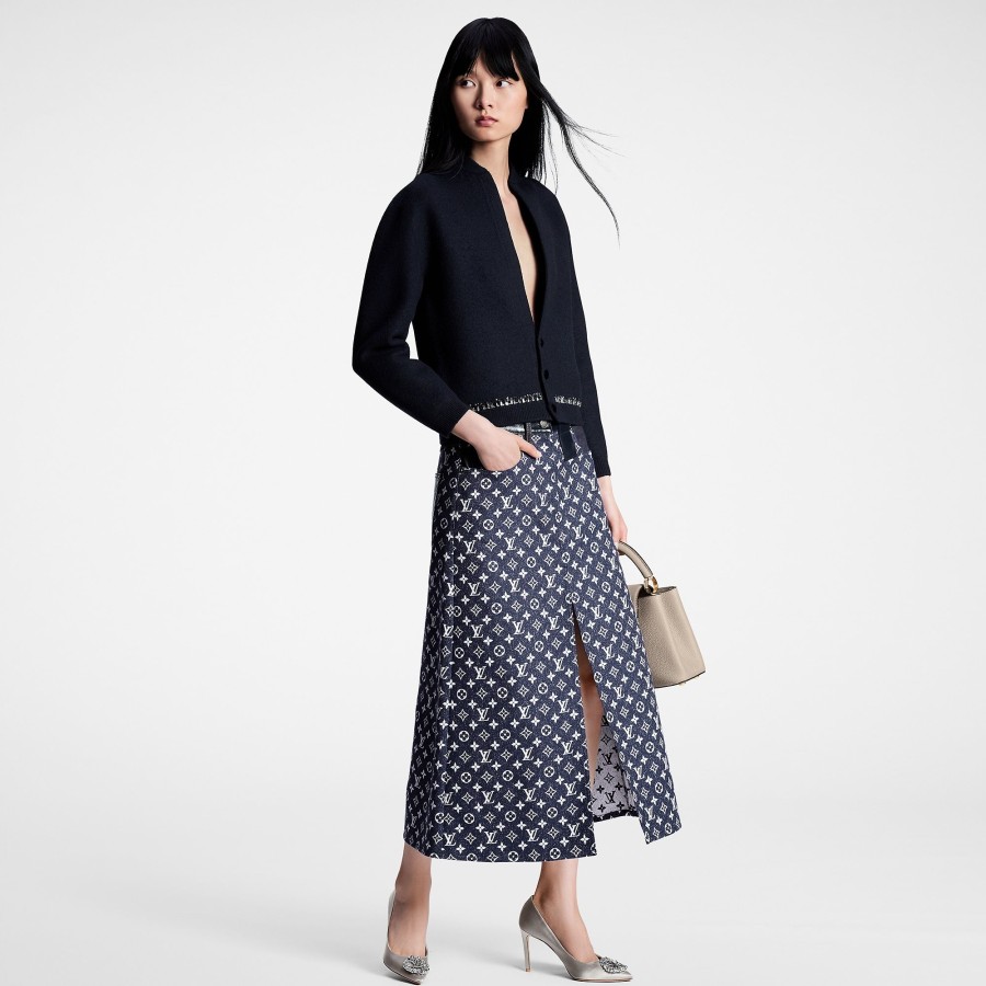 Women Louis Vuitton Denim | Monogram Denim Midi Skirt