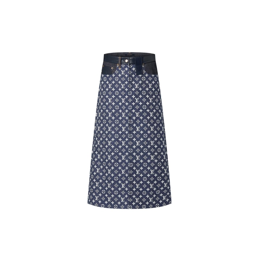 Women Louis Vuitton Denim | Monogram Denim Midi Skirt