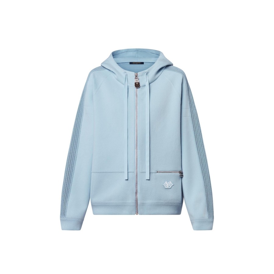 Women Louis Vuitton Knitwear | Mesh Accent Hoodie Bleu Glacier